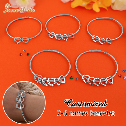 2 Names-Personalized Heart Bracelet and Necklace Set With 2 Birthstones Bangle Engraved Names Bracelet and Necklace Gift For Women