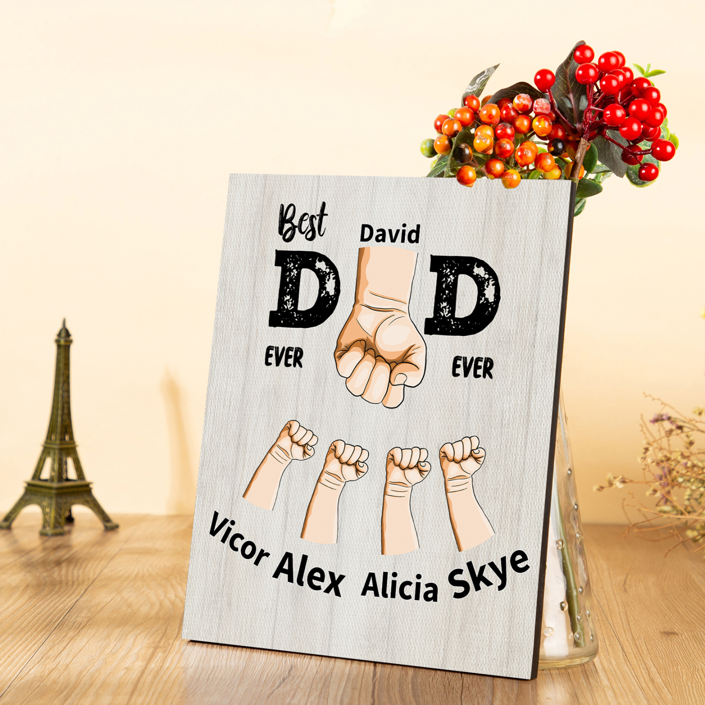 To My Dad - Personalized 2-12 Name Fist Wooden Frame Ornaments