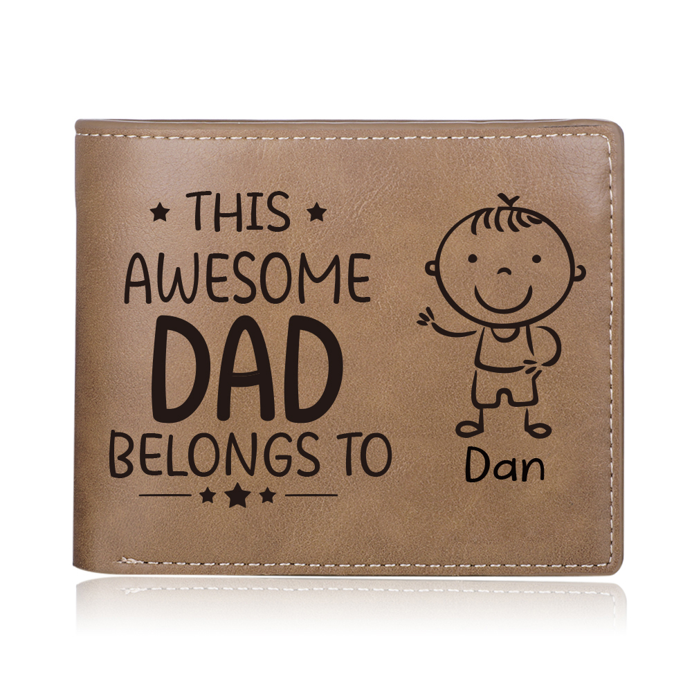 1 Name-Personalized Doll Customized Leather Men's Wallet Customized Name Folding Wallet for Dad