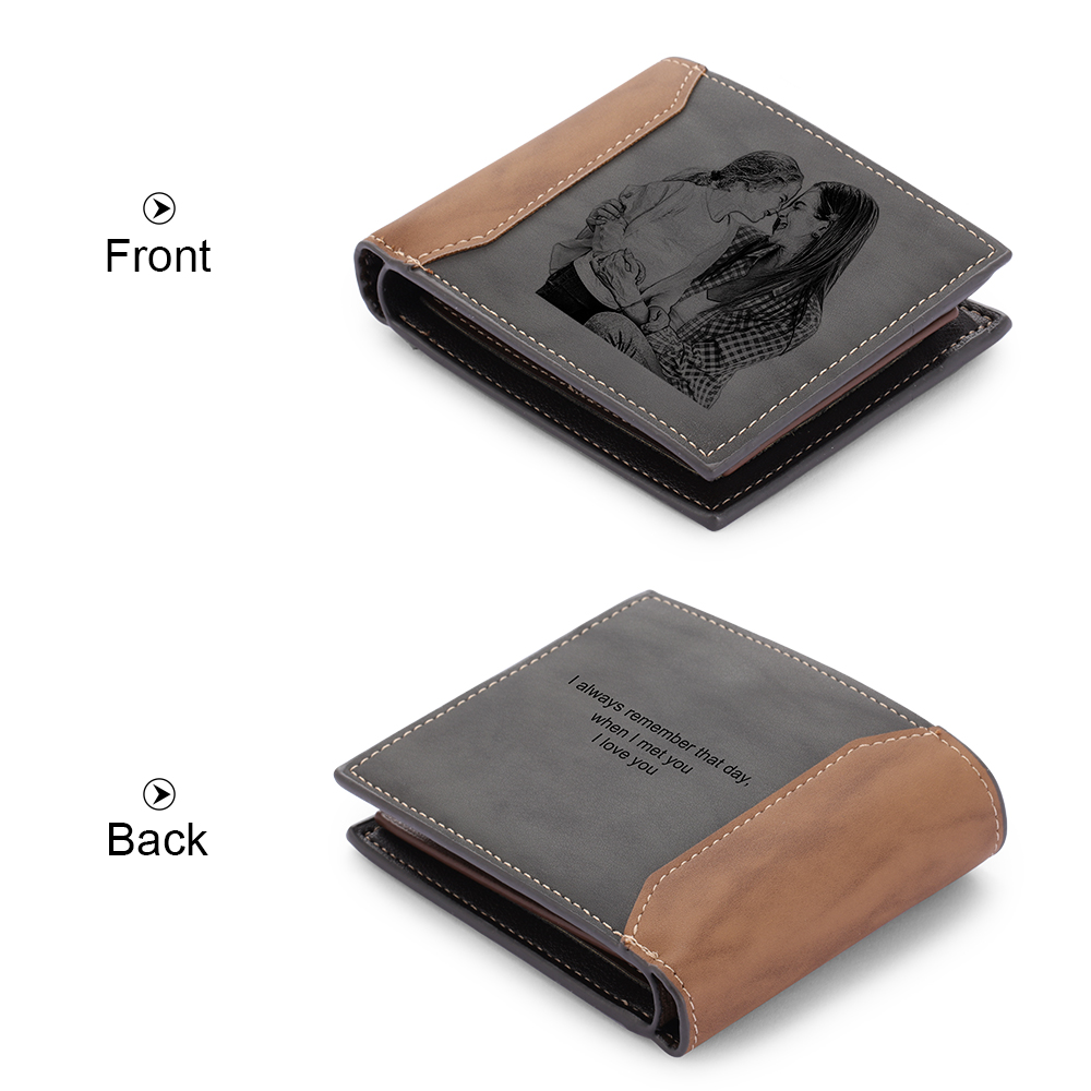 Personalized Leather Wallet Engraved Photo Short Purse Gifts For Men