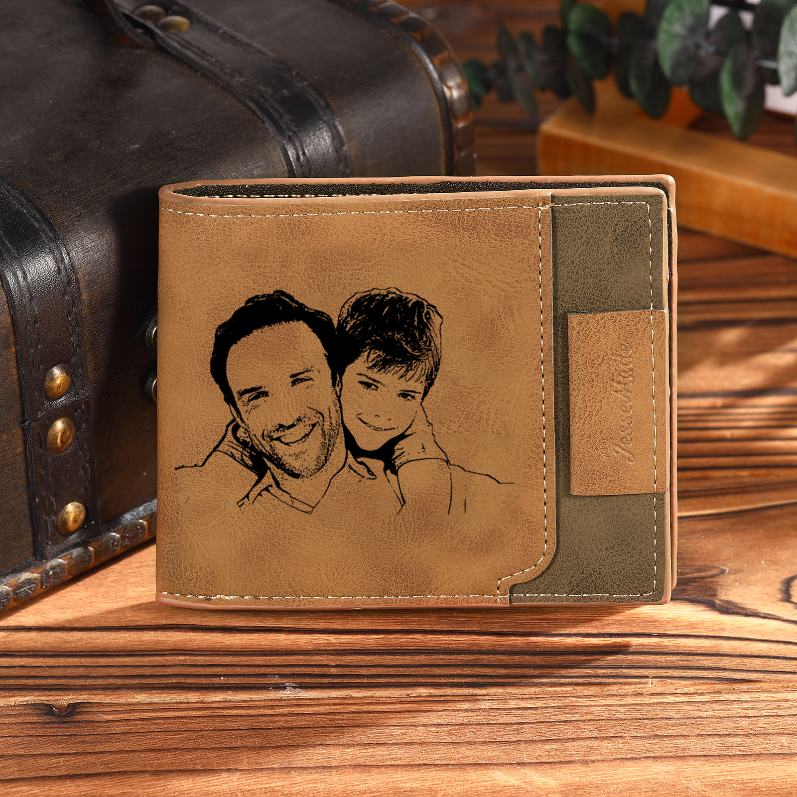 2 Names - Personalized Photo Custom Leather Men's Wallet as a Father's Day Gift for Dad