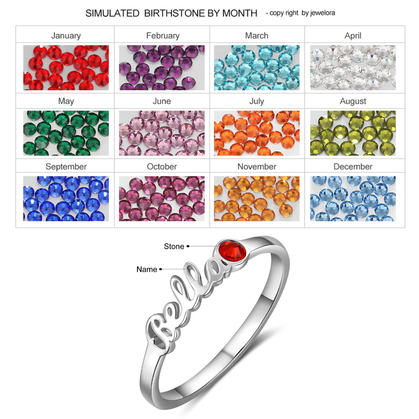 Personalized Birthstone Ring Custom 1 Name Ring Best Gift For Women