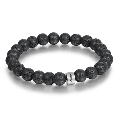 1 Name Black Lava Beads Bracelet Men's Bracelet with Lion Card Custom Gift for Dad