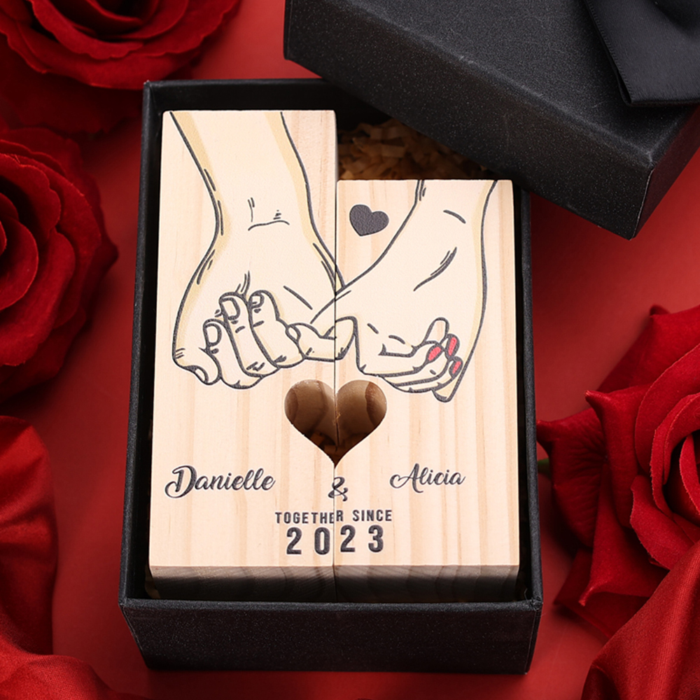 Personalised Couple Gift Set Pinky Promise Couple Candle Holder Heart Matching Keychain with Custom Names & Date Gift Box | Jessemade