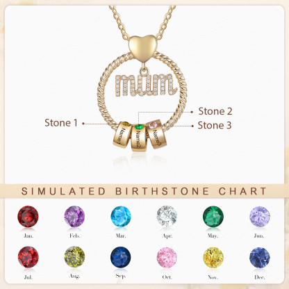 3 Names-Personalized Mom Necklace Set With  Premium Custom Necklace With 3 Birthstones Engraved Names Gift For Mother
