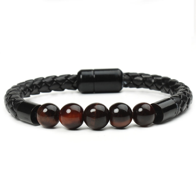 Jessemade Vintage Stone Beaded PU Rope Men Bracelet