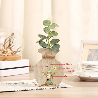 4 Names - Personalized Custom Text and Name Wooden Ornament Vase as A Gift for Family