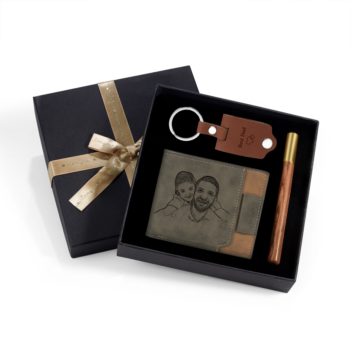 Photo Personalized Leather Wallet Gift Box Set with Keychain Customizable Letter Name Wallet Gift for Him