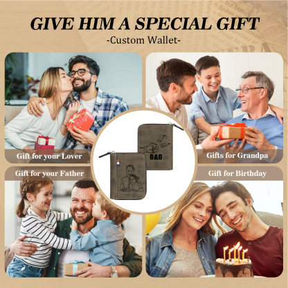 3 Names - Personalized Photo Text Custom Leather Men's Wallet Custom Name Zipper Wallet for Dad