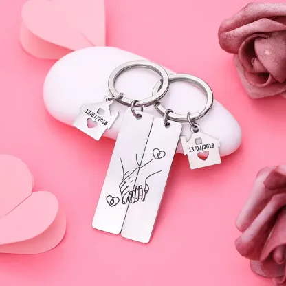 Holding Hands Couple Keychain Gift Set Personalized Date Initial Matching Couple Valentine's Day Gift