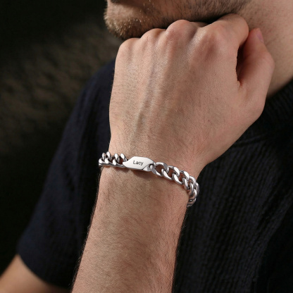 Personalized Stainless Steel Curb Chain Bracelet Custom With 1-5 Engraved Names Gift For Dad Husband Family