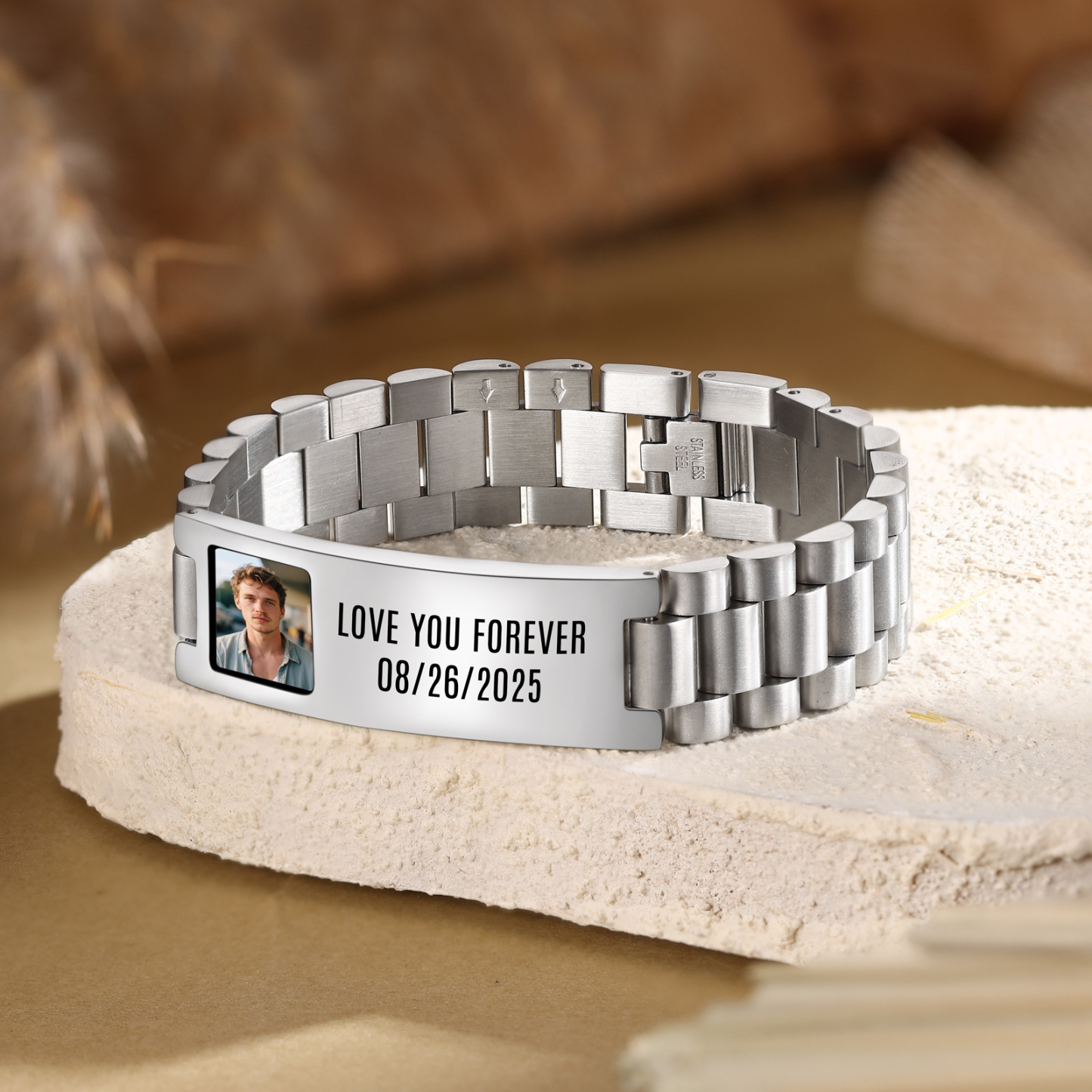 Personalized Men's ID Bracelet with Photo Stainless Steel
