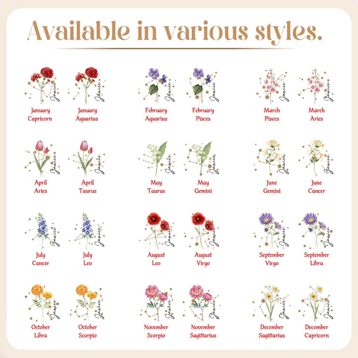 Personalized Heart-shaped Ceramic Vase Custom with Birth Flowers and Zodiac Sign