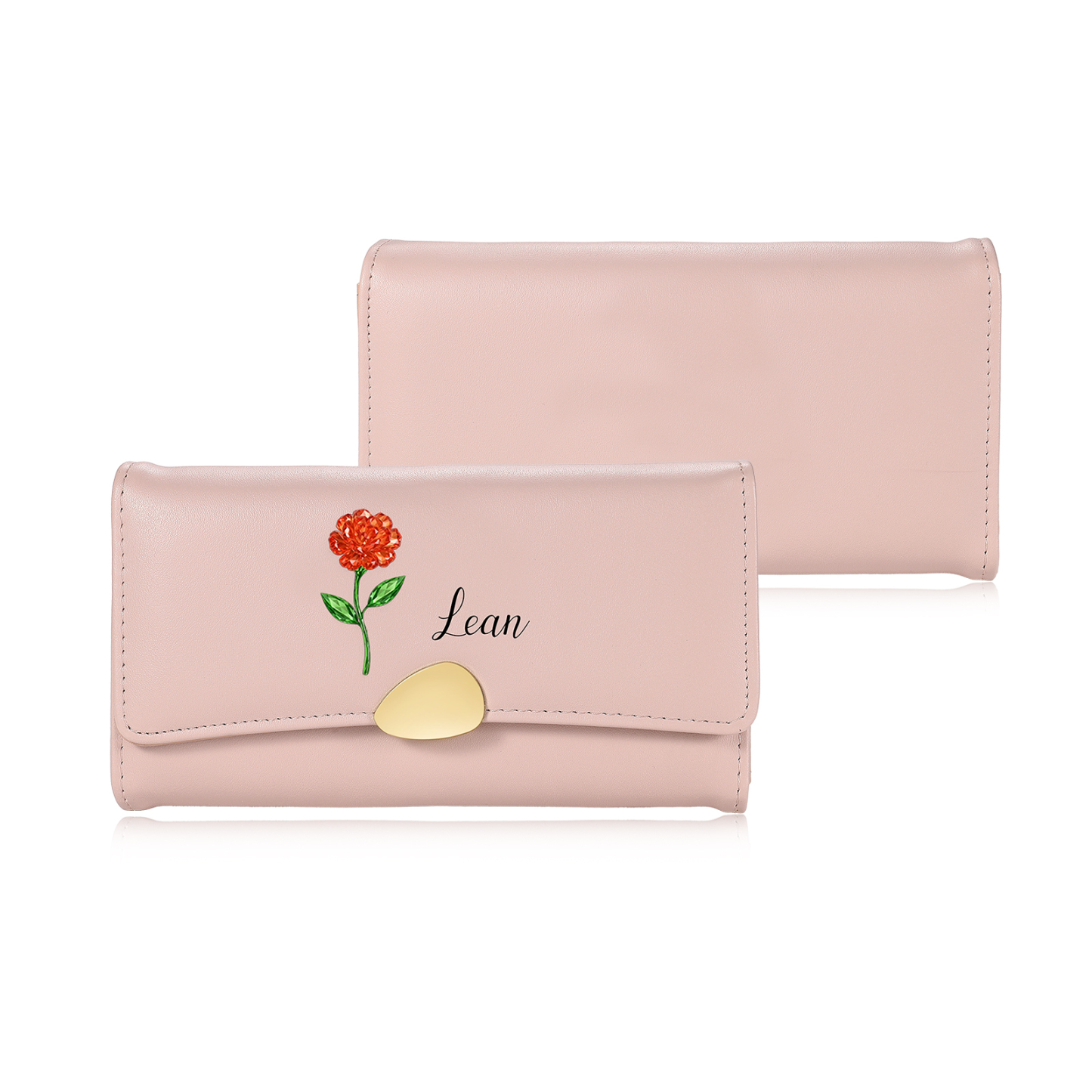 Personalized Women’s Leather Wallet, customized with 1 birth flower and 1 name, women’s long wallet, Mother’s Day and birthday gift for mom, wife, grandma | Jessemade