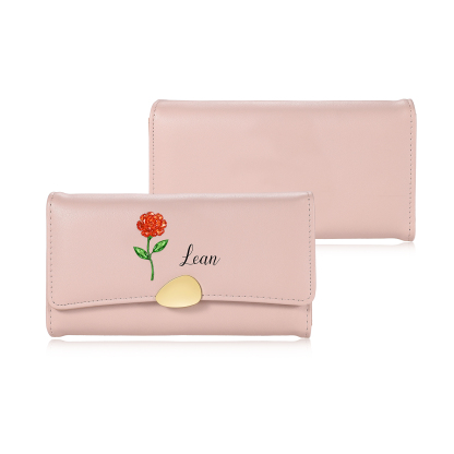 Personalized Women’s Leather Wallet, customized with 1 birth flower and 1 name, women’s long wallet, Mother’s Day and birthday gift for mom, wife, grandma | Jessemade