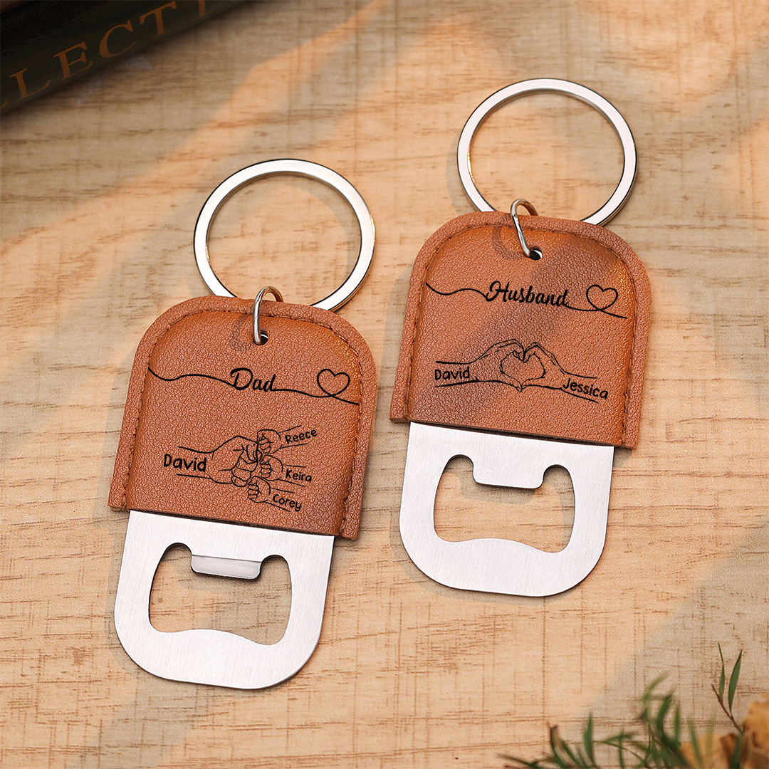 Personalized Leather Keychain Bottle Opener For Dad And Husband