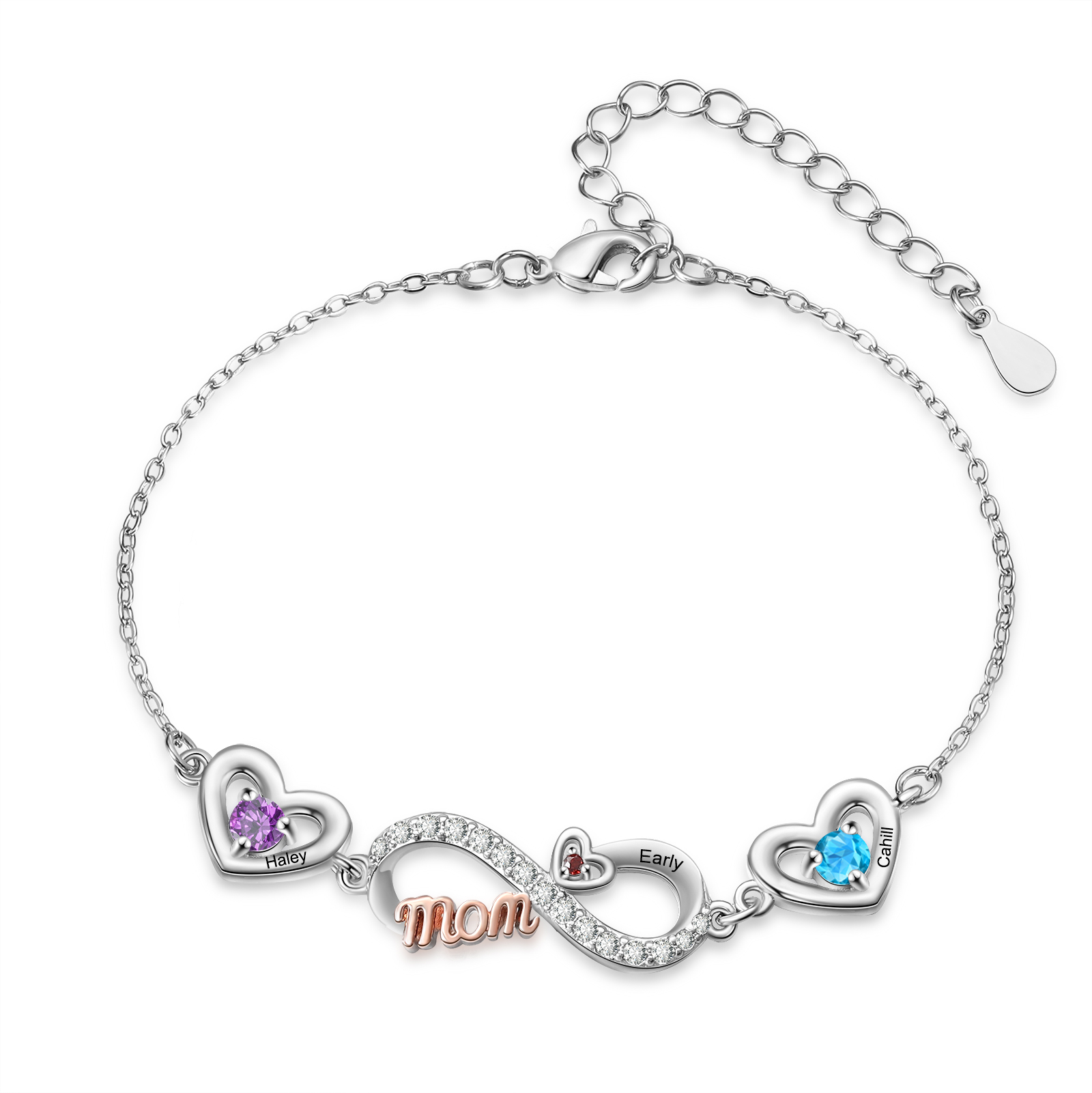 Personalized Infinity Heart Bracelet Mom Birthstones Bracelet Customized With 2–6 Names