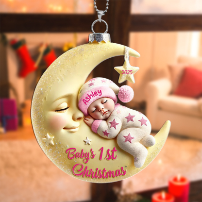 Personalized Baby's 1st Christmas Moon & Stars Ornament