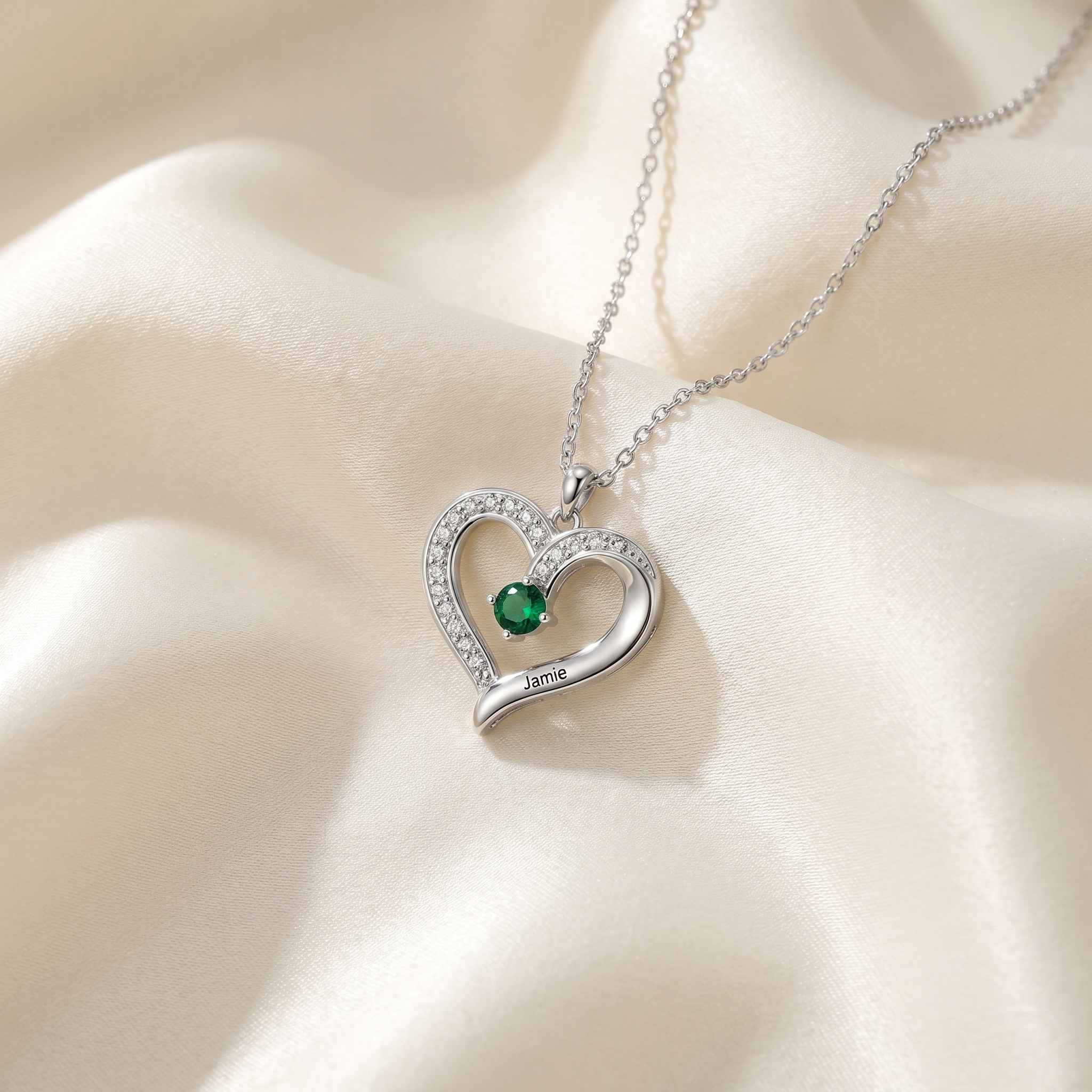 Personalized Double Heart Birthstone Necklace Customized with 1-5 Names