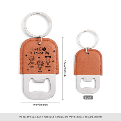 Personalized Leather Keychain With Bottle Opener Engraving with 1-6 Children’s Names