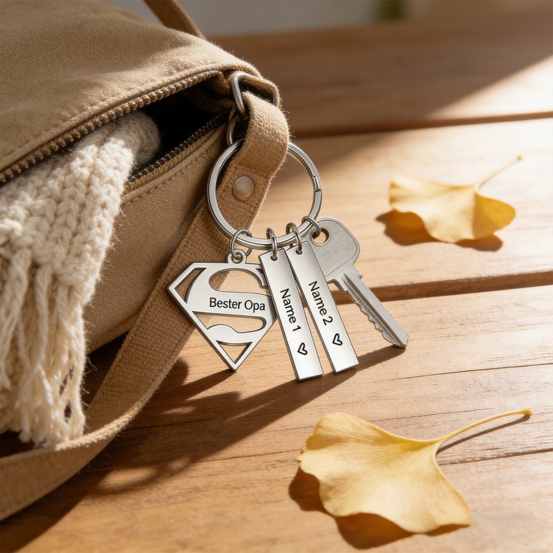 Custom Superman Sign Keychain Engrave 2 Names For Father