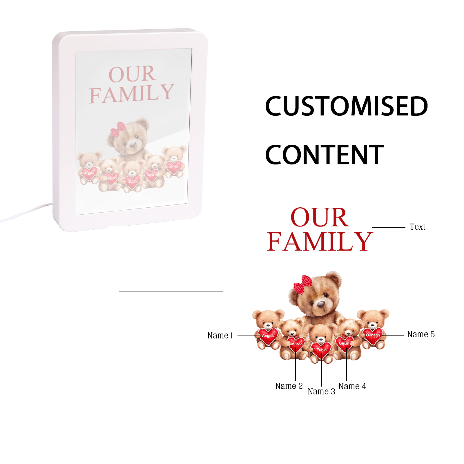 5 Names - Personalized Mum Home Bear Style Custom Text LED Night Light Gift for Mom