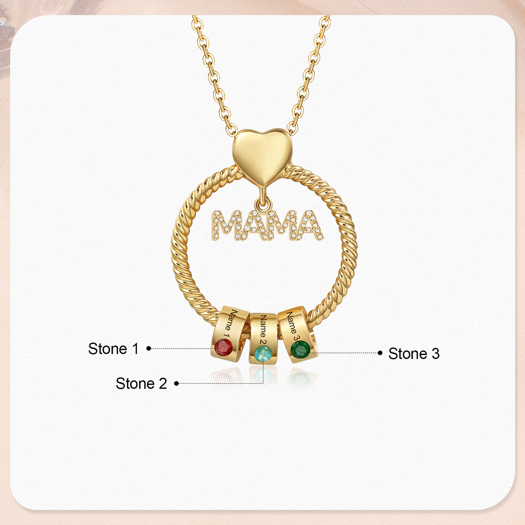 3 Names-Personalized Mom Necklace Set With  Premium Custom Necklace With 3 Birthstones Engraved Names Gift For Mother