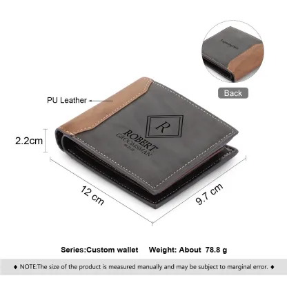 Personalized Leather Wallet Engraved Letter Short Purse Custom Folding Wallet Gifts For Men