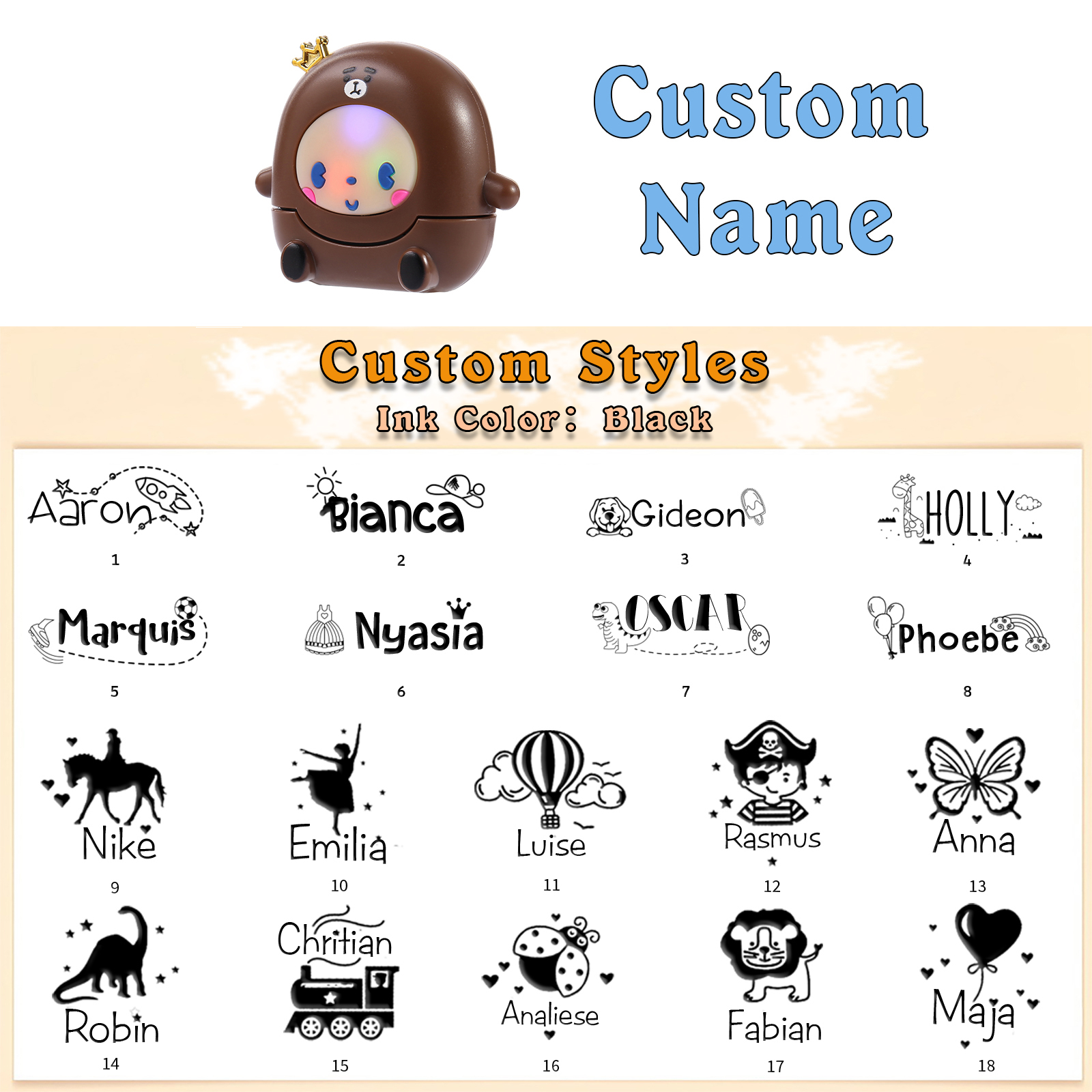 STAMP-BABY LIGHT Personalized Name Stamps Back To School Gift For Boys/Girls