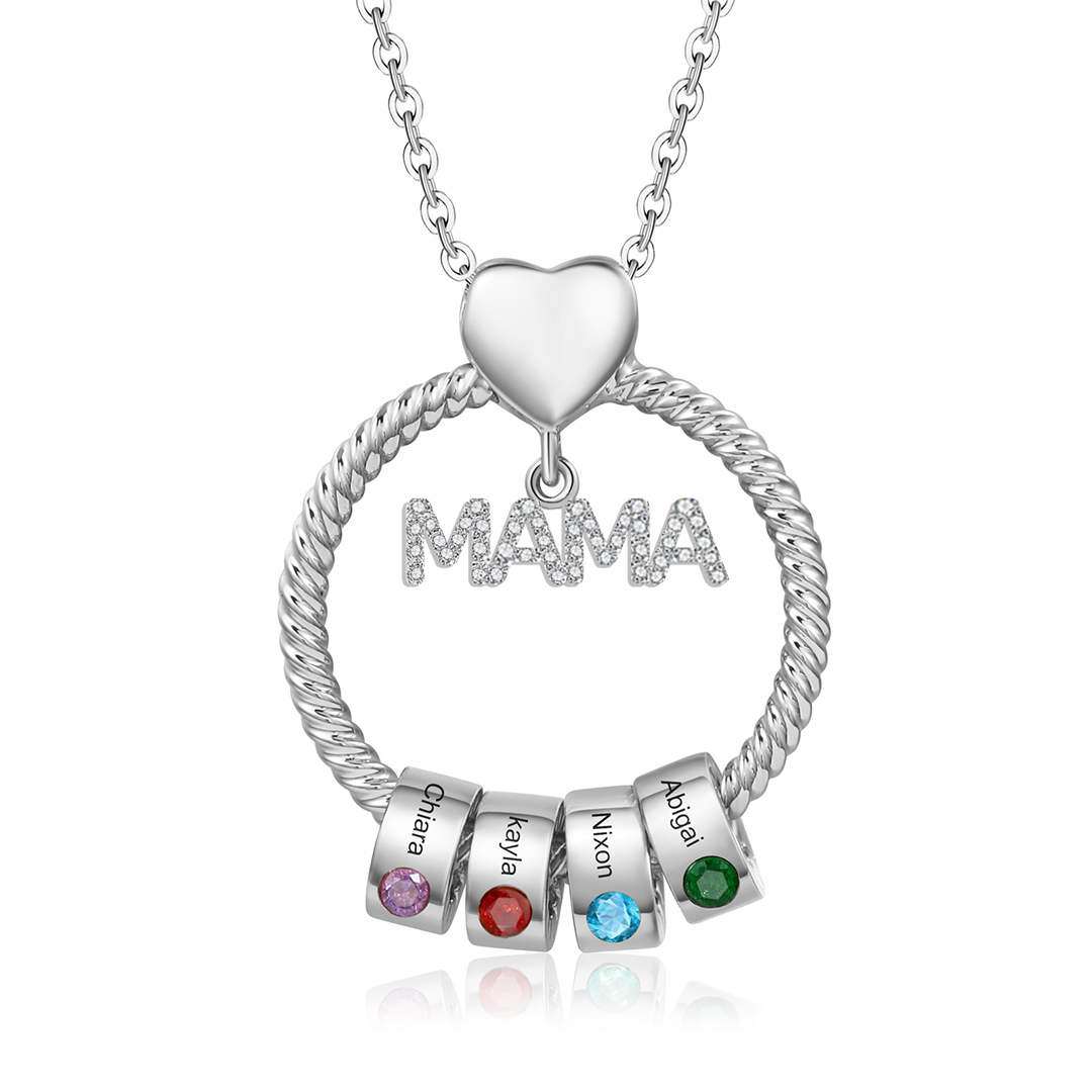 4 Names-Personalized Mom Necklace Set With  Premium Custom Necklace With 4 Birthstones Engraved Names Gift For Mom