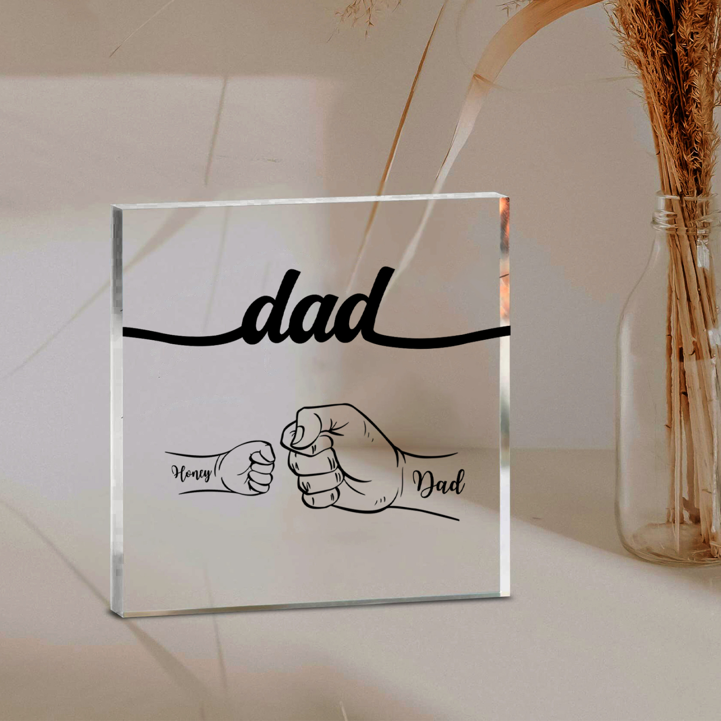 2 Names - Personalized Fist Acrylic  Keepsake Custom Text Acrylic Plaque Ornament Gift for Dad