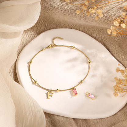 Personalized Initial Rectangle Birthstone Gold Anklet
