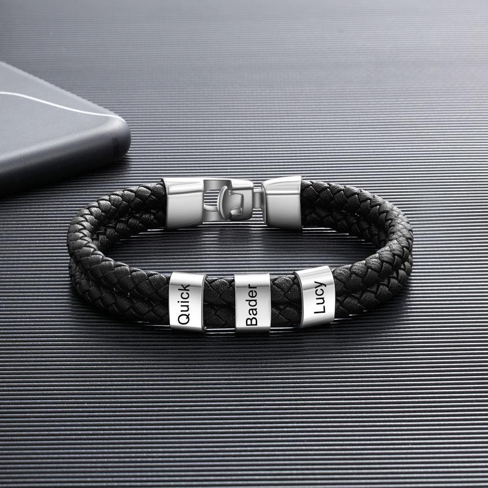 Silver Custom 3 Beads Men's Bracelets For Him Best Gift For Dad
