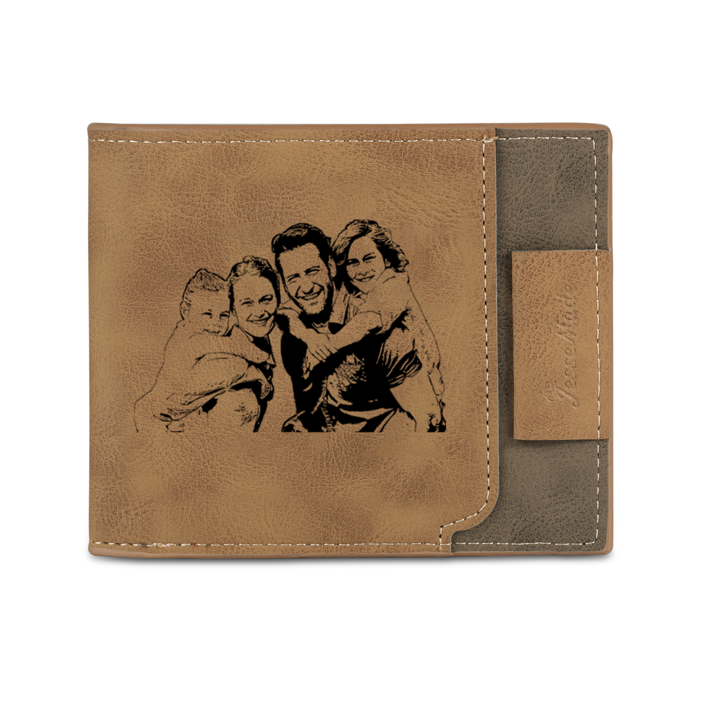 4 Names - Personalized Photo Custom Leather Men's Wallet as a Father's Day Gift for Dad