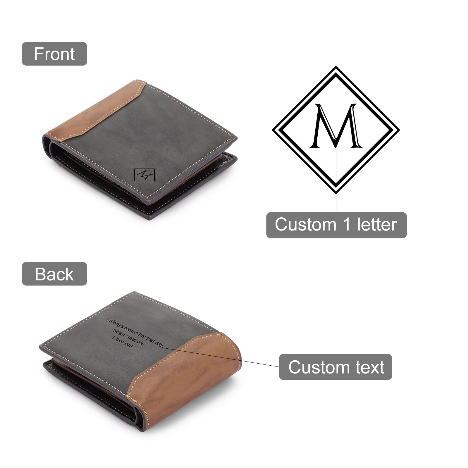 Personalized Leather Wallet Engraved Letter Short Purse Custom Folding Wallet Gifts For Men