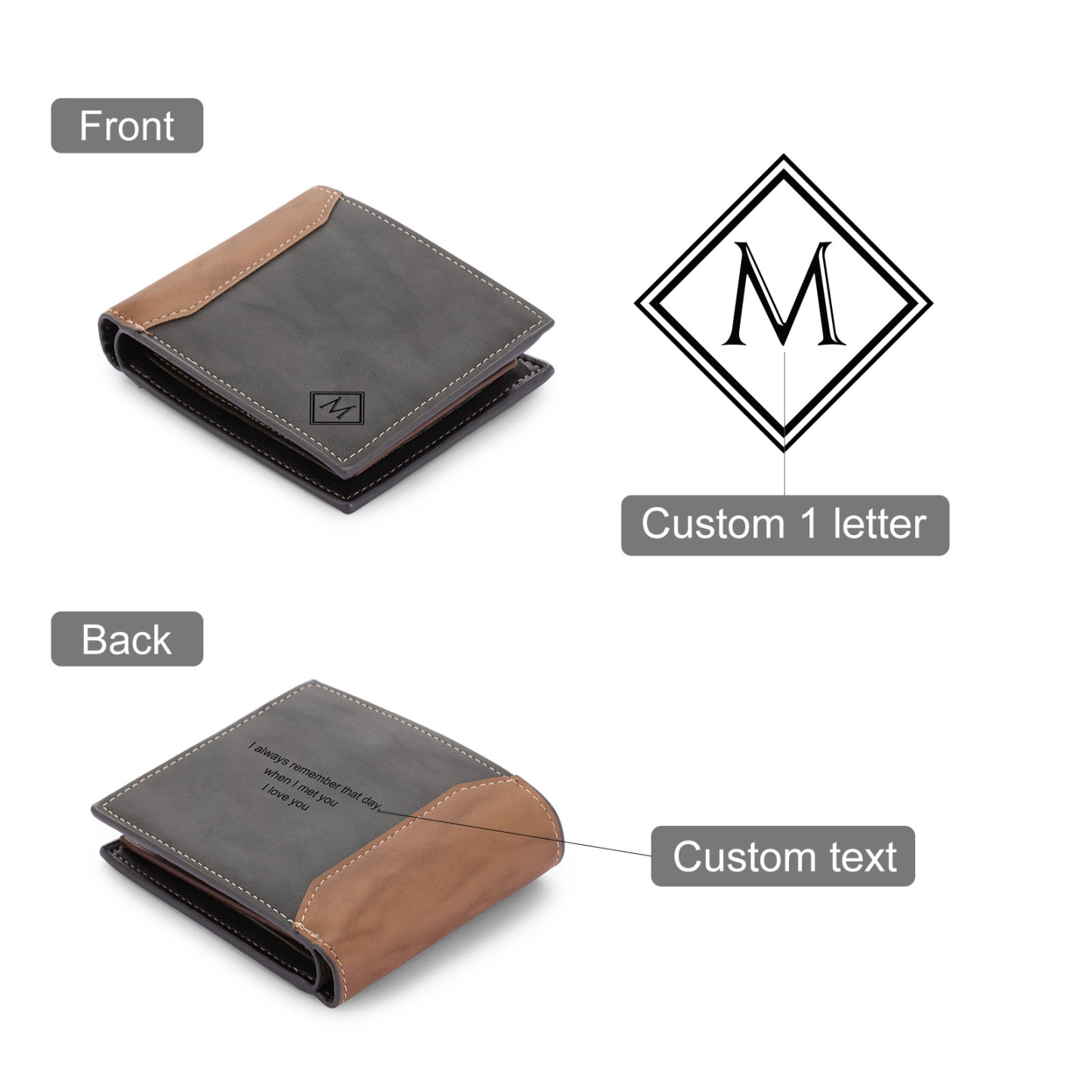 Personalized Leather Wallet Engraved Letter Short Purse Custom Folding Wallet Gifts For Men