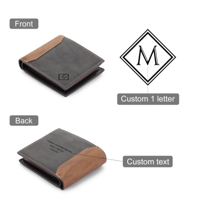 Personalized Leather Wallet Engraved Letter Short Purse Custom Folding Wallet Gifts For Men