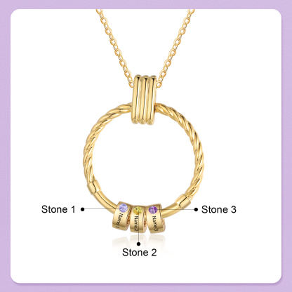 3 Names - Personalized Round Pendant Necklace Customized Name Gift for Her