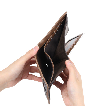 Brown Personalized Leather Wallet Engraved Photo Short Purse Folding Wallet Gifts For Men