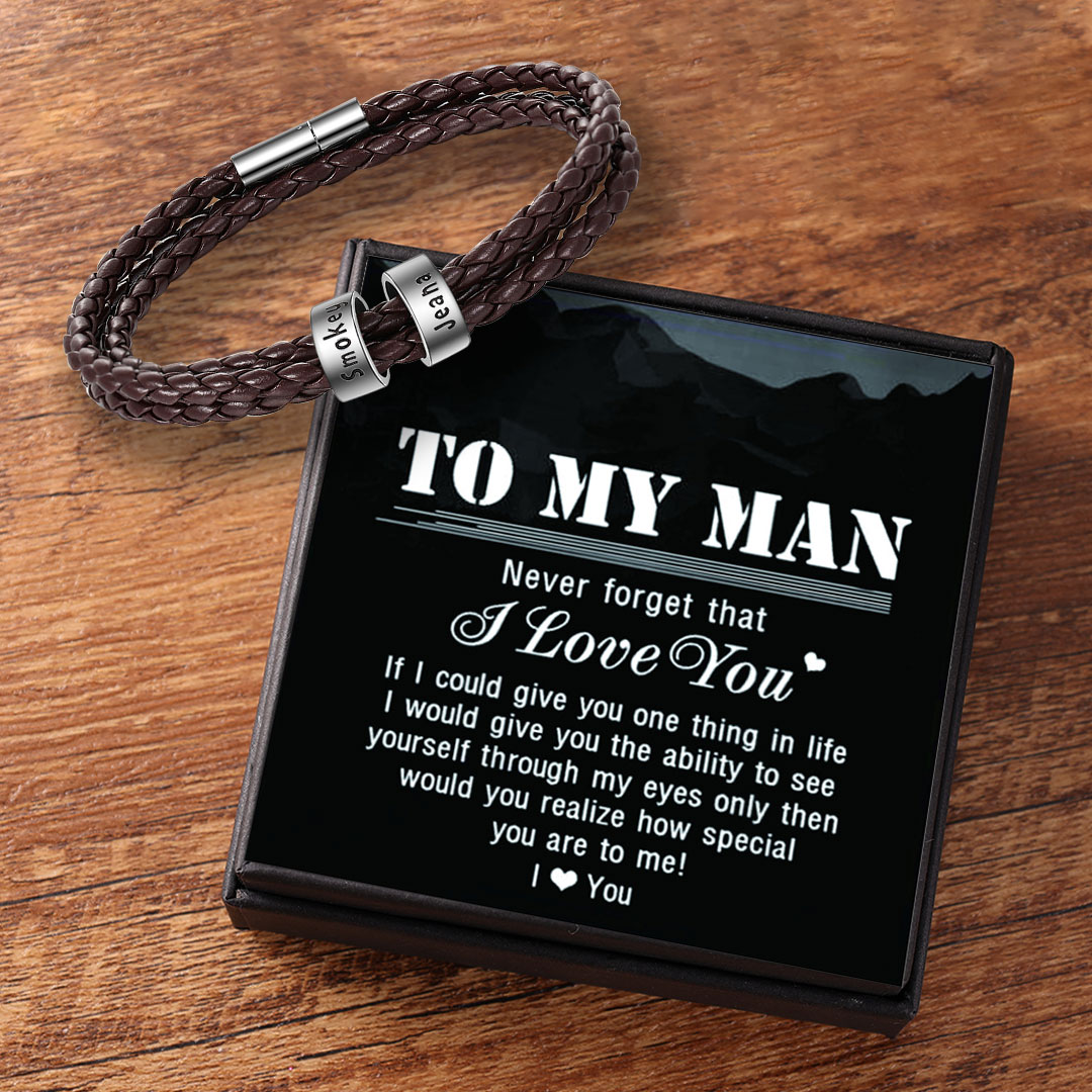 Men Braided Leather Bracelets with 1 Bead Bracelet Gifts for Him