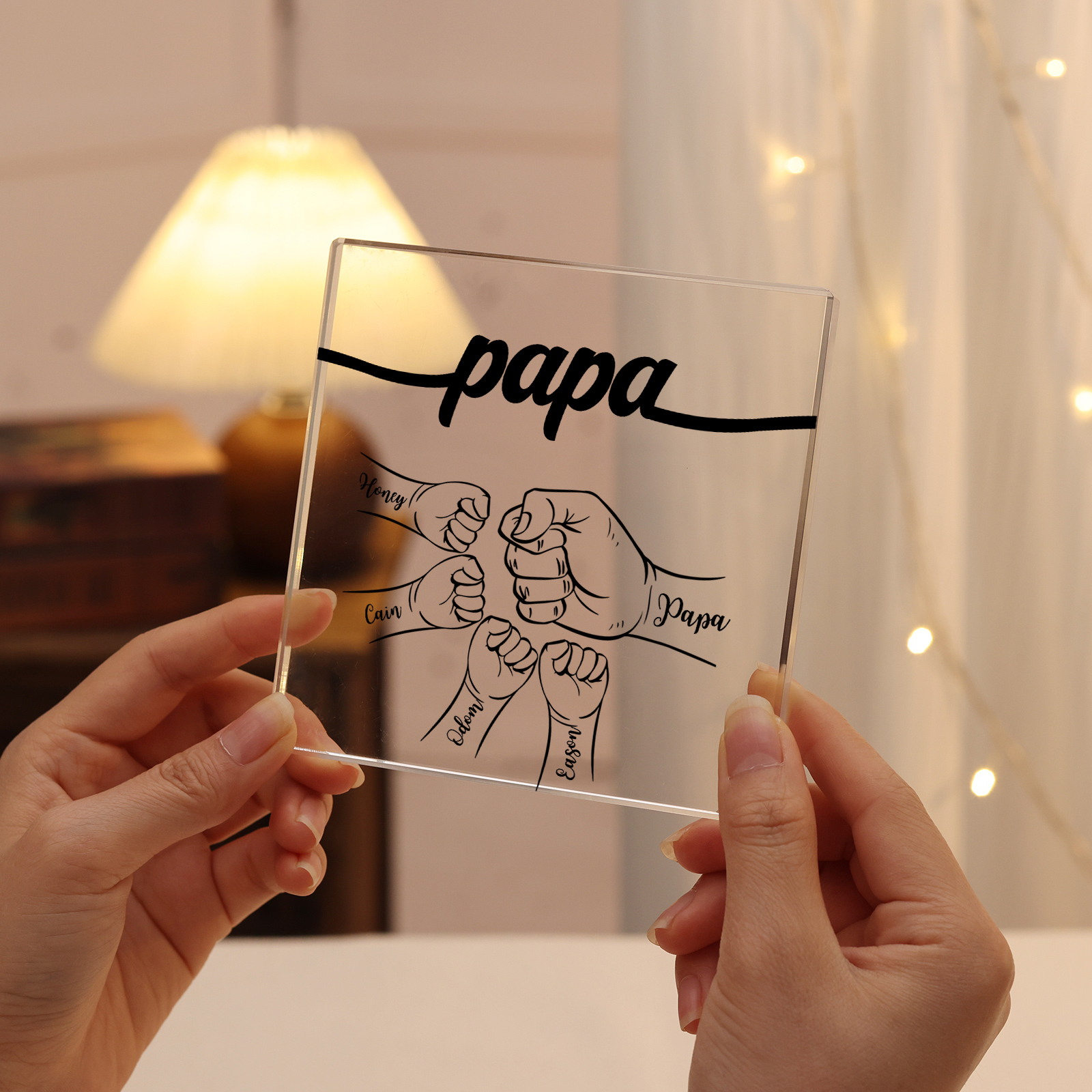 5 Names - Personalized Fist Acrylic  Keepsake Custom Text Acrylic Plaque Ornament Gift for Dad