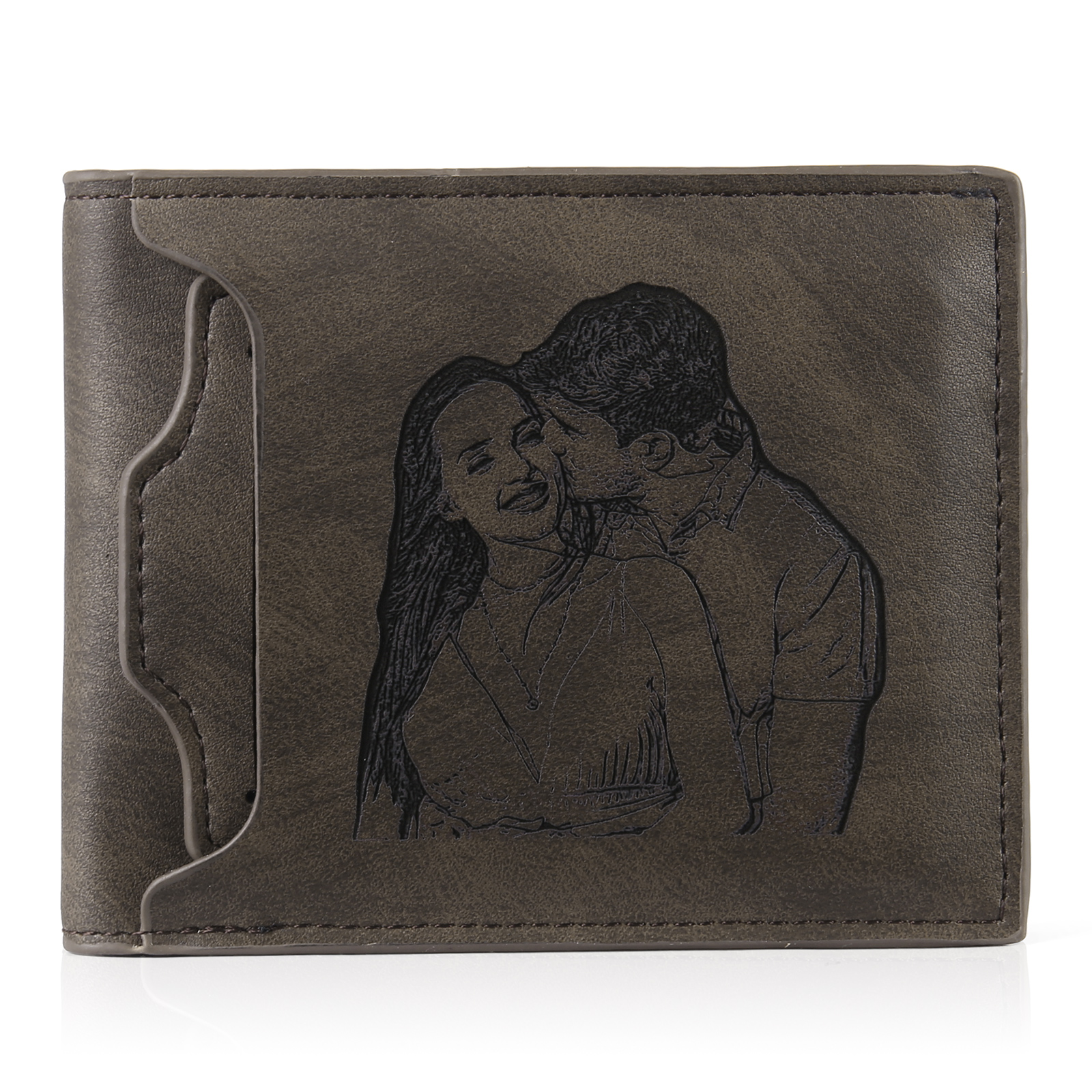 Personalized Name Leather Men's Wallet With Card Slot Engraved Letter And Photo Gift For Him