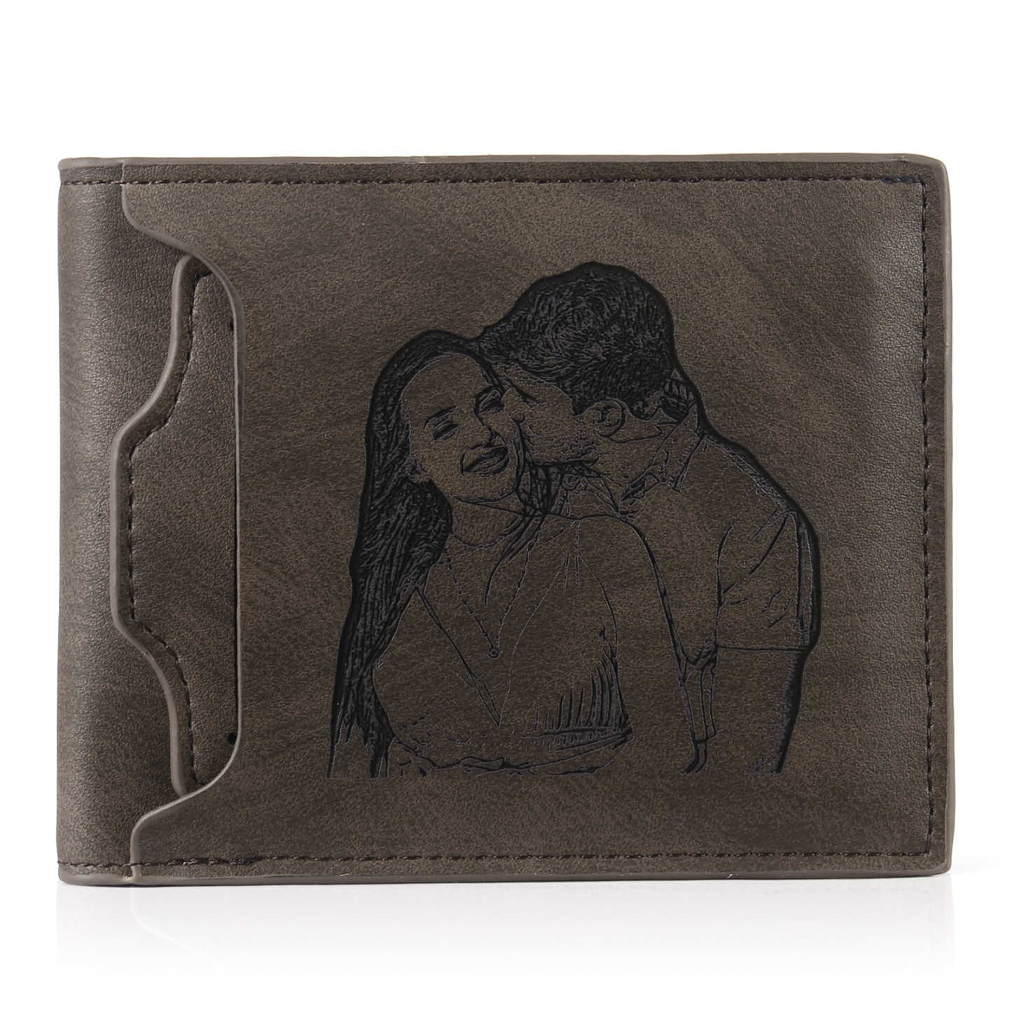 Personalized Name Leather Men's Wallet With Card Slot Engraved Letter And Photo Gift For Him