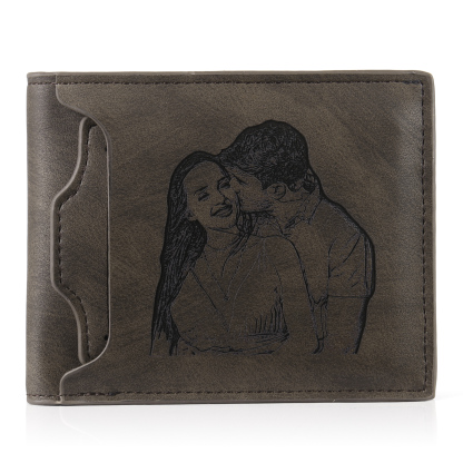 Personalized Name Leather Men's Wallet With Card Slot Engraved Letter And Photo Gift For Him