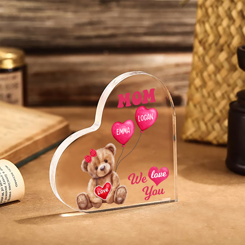 2 Names-Personalized Bear Acrylic Heart Keepsake Custom Text Acrylic Plaque Ornaments Gifts for Mom