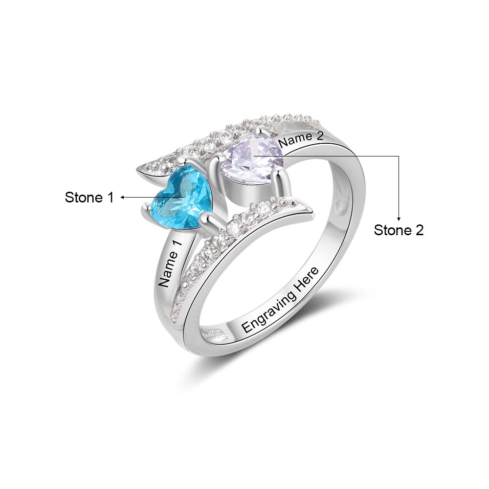 Family Ring Promise S925 Ring Personalized 2 Birthstones Ring With Names Gifts for Her