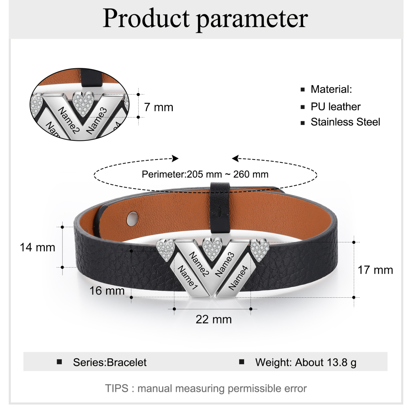 Father's Day Gifts Personalized Leather Bracelet With 4 Names Gifts For Men