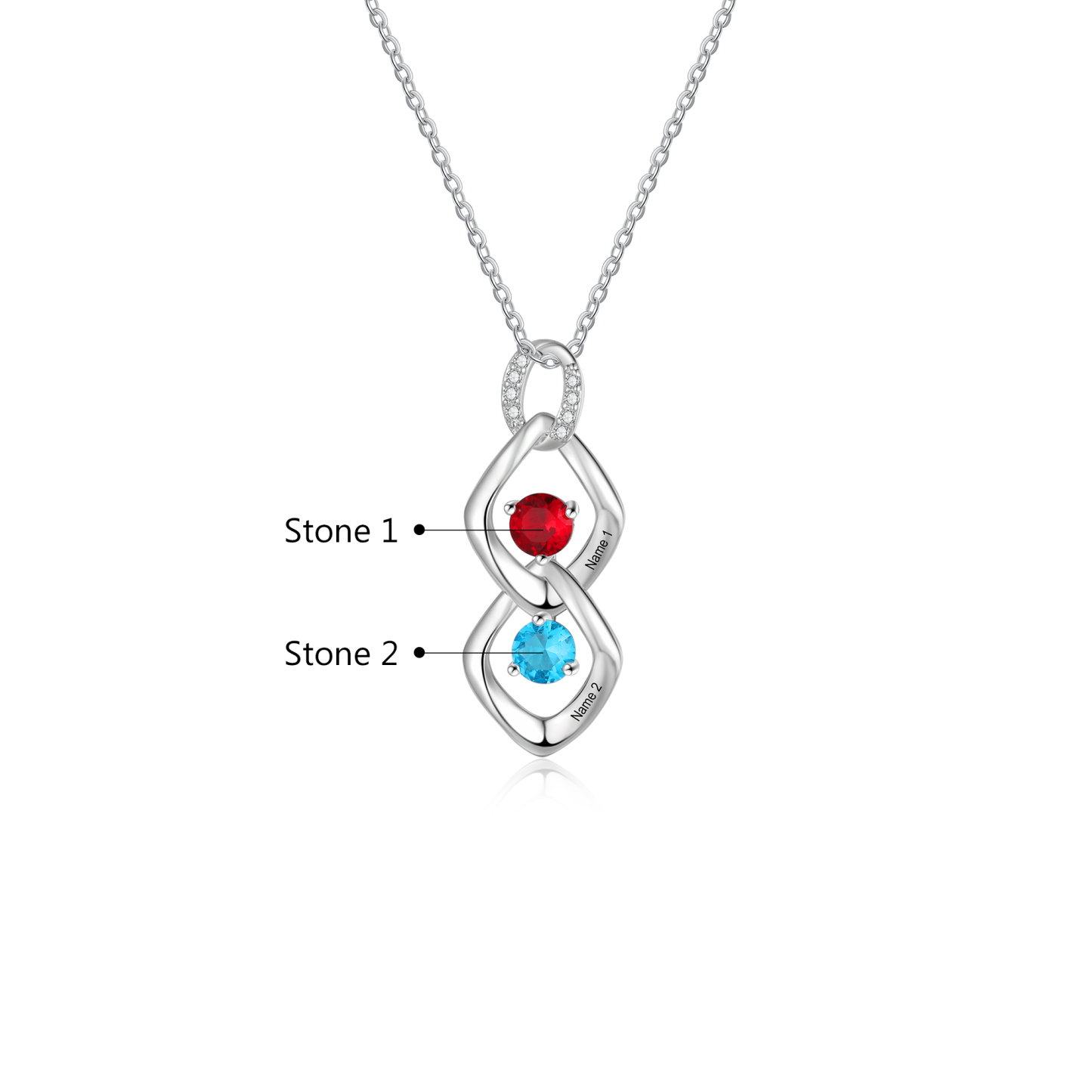 2 Names - Personalized Birthstone Necklace With Name Engraved For A Special Gift For Mom/Grandma