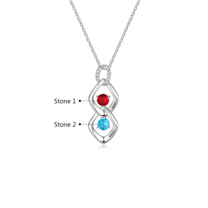2 Names - Personalized Birthstone Necklace With Name Engraved For A Special Gift For Mom/Grandma