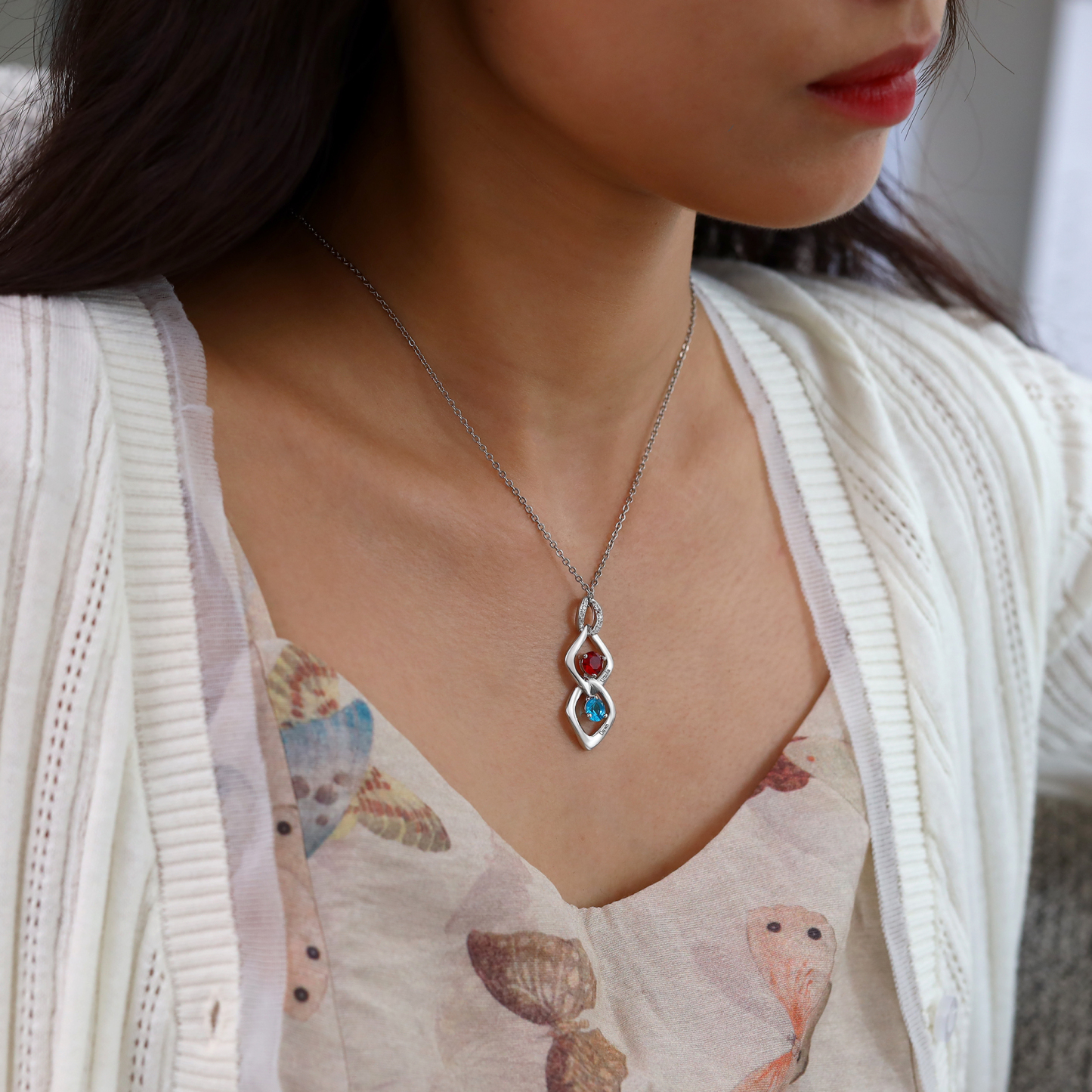 2 Names - Personalized Birthstone Necklace With Name Engraved For A Special Gift For Mom/Grandma